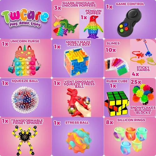 Vista 4 de Paquete de 120 juguetes fidget, set de regalos sensoriales pop para fiestas, regalos para niños, adultos, niños y niñas, rellenos para calcetines