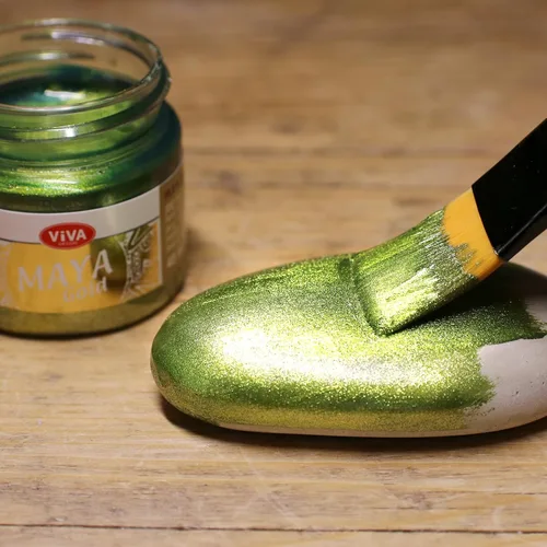 Vista 8 de Viva Decor Maya Gold (verde manzana) 1.52 onzas líquidas - Pintura acrílica metálica brillante para trabajos creativos en madera, vidrio
