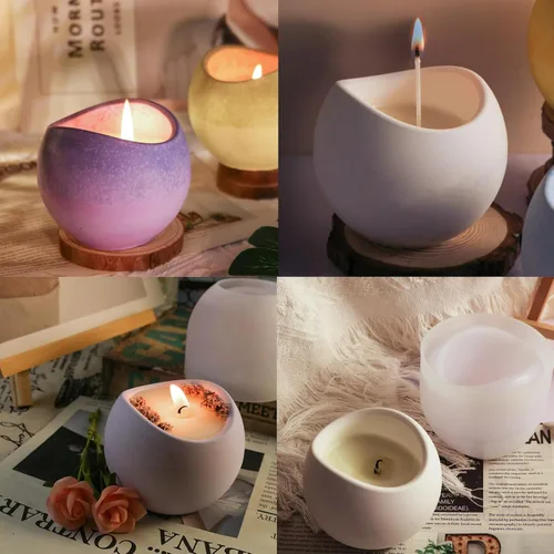 Vista 7 de Moldes de silicona curvos para velas, recipientes en forma de huevo, moldes de cemento de resina, moldes de cemento de hormigón, recipientes de vela