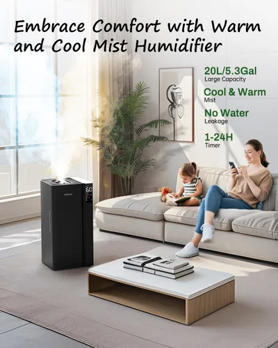 Vista 2 de Mifasol Humidificador de habitación grande para el hogar, 5.3 galones/20 litros, humidificadores de niebla cálida y fría, humidifica rápida