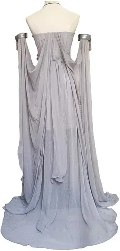 Vista 2 de Xfang - Vestido de gasa para mujer, disfraz de Halloween, vestido gris largo con cola