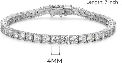 Vista 5 de Tienda Essentials Brazalete de tenis de plata de ley con circonia cúbica de corte redondo