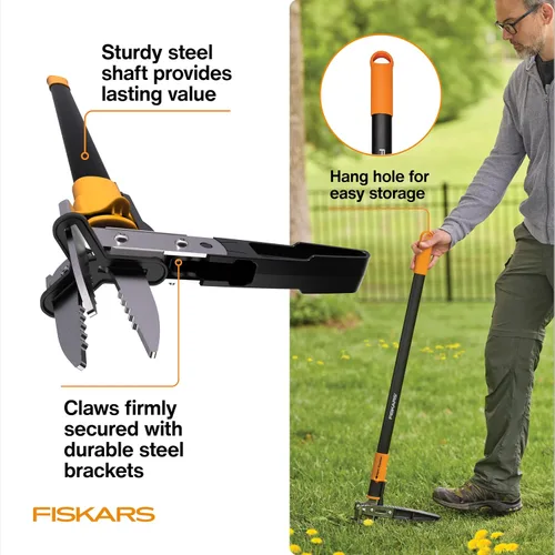 Vista 6 de Fiskars Herramienta de desmalezado de pie con 3 garras, desmalezador de jardín, herramienta de deshierba manual con mango ergonómico de 39" de largo