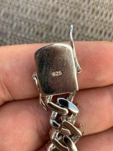 Vista 5 de HarlemBling Cadena o pulsera cubana de plata de ley 925 maciza para hombre, eslabones cubanos Hip Hop de 0.472 in - ICY, Metal, Circonita cúbica