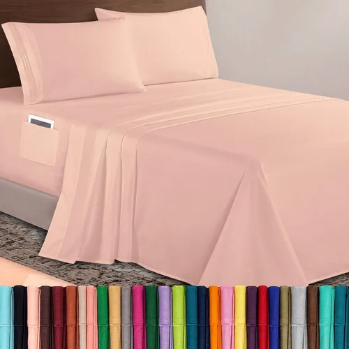 Vista 45 de Elegant Comfort Lujoso juego de sábanas de microfibra de alta calidad 1500 hoteleras bordadas de tres líneas más suaves de 4 piezas, resistente a