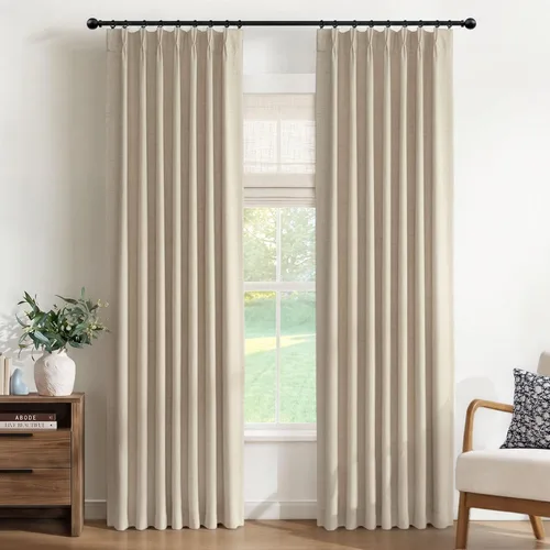 Vista 31 de Cortinas plisadas de lino totalmente opacas beige de 72 pulgadas de largo