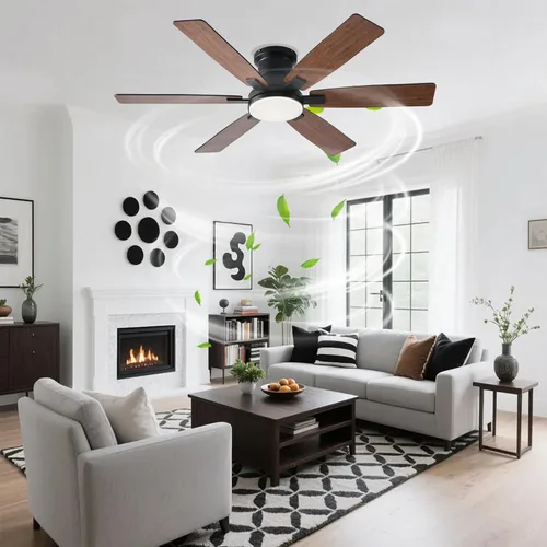Vista 7 de Ayaoty Ventiladores de techo de cristal con luces, lámpara retráctil de 48 pulgadas con LED regulable, motor CC reversible, montaje empotrado, luz