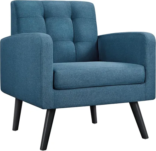 Vista 15 de Yaheetech - Sillas de acento de mediados de siglo, silla moderna tapizada de piel sintética para sala de estar, sillón acogedor con respaldo
