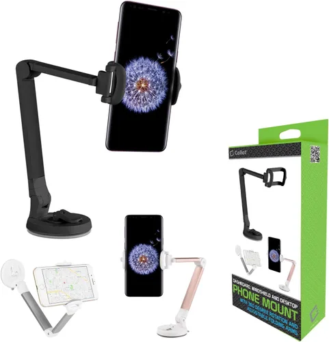 Vista 7 de Cellet Soporte de teléfono para automóvil – Soporte para parabrisas y salpicadero, fuerte succión, plegable negro