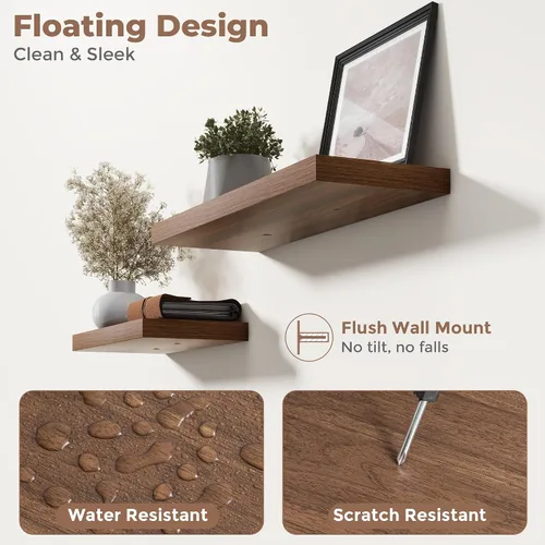 Vista 4 de Estantes flotantes cuadrados de 8 pulgadas para pared, paquete de 3, estantes de baño con veta de madera de 8"D con soportes invisibles, estantes