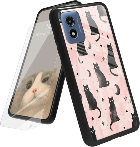 Vista 31 de Funda para Motorola Moto G Play 4G 2024 con protector de pantalla, parte trasera de vidrio templado + funda de silicona suave TPU absorción