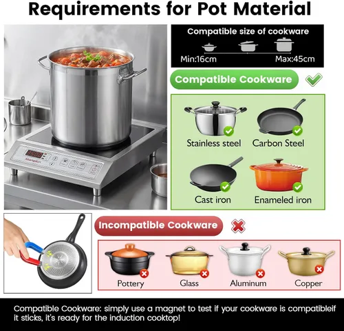 Vista 9 de Quemador de inducción comercial de 3500 W, encimera de 208-240 V 9.25-inch copper coil, non-pulse low-heat control, 18H timer for induction hot