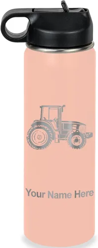 Vista 68 de LaserGram Botella de agua personalizada, tractor agrícola, acero inoxidable de doble pared aislada al vacío con popote superior, regalo grabado