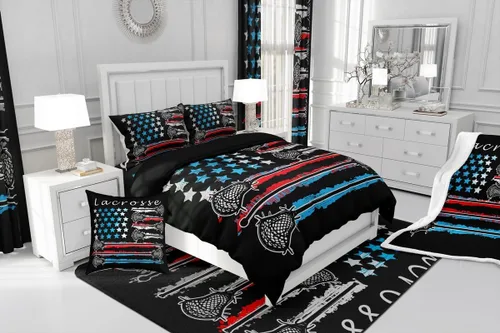 Vista 6 de jejeloiu Lacrosse - Alfombra decorativa de 3 x 5 pies para niños, diseño de bandera estadounidense, temática deportiva, para mujeres y hombres