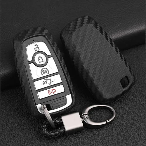 Vista 2 de DHESPT Para Ford F150 carcasa de llave de coche de fibra de carbono para llavero de coche compatible con Ford Escape F-150 Fusion Ecosport Edge