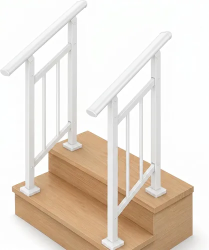 Vista 31 de Metty - Barandillas metálicas de 3 escalones para escalones al aire libre Blanco