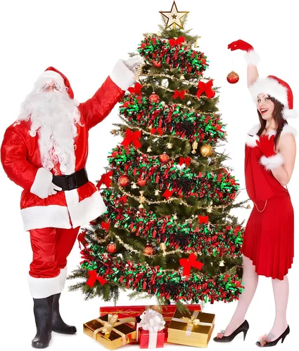 Vista 6 de Guirnalda de Oropel de Navidad de 50 Pies Roja y Verde Metálica Trenzada Decoración Guirnalda Brillante Ornamento Colgante para Árbol de Navidad