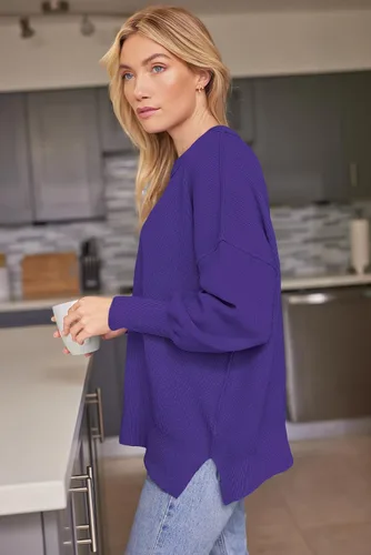 Vista 15 de Lillusory - Suéter extragrande con mangas de murciélago y cuello redondo para mujer, prenda moderna de otoño de tejido de punto sin botones