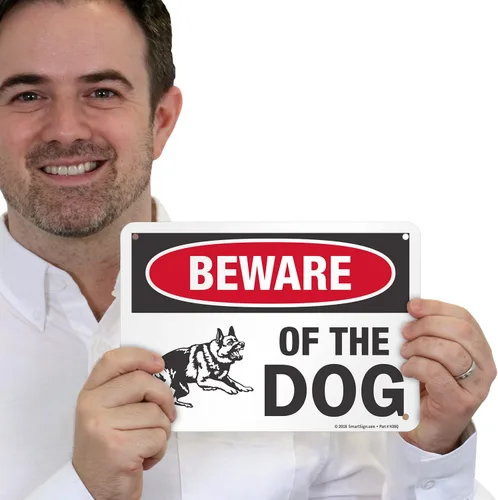 Vista 2 de SmartSign Letrero de metal con gráfico "Beware of The Dog" de 7 x 10 pulgadas, aluminio laminado a prueba de óxido, rojo, negro y blanco, fabricado