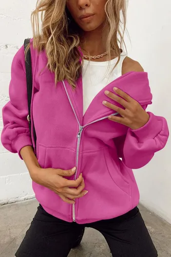 Vista 5 de Trendy Queen - Sudaderas con capucha Y2K con cremallera para mujer, de manga larga, para otoño, de gran tamaño, casual, con bolsillo
