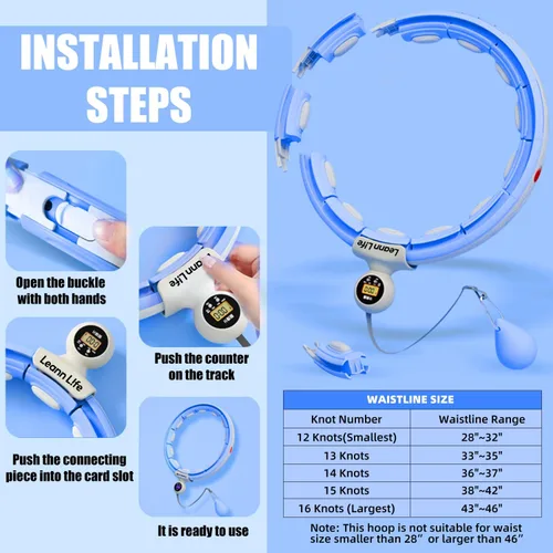 Vista 7 de Leann L!fe U5 Smart Weighted Hula Hoop with Counter –16 Knots, 28"–46" Adjustable Infinity Hoop Plus Size, Quiet Rubberized Wheels, Ab Workout