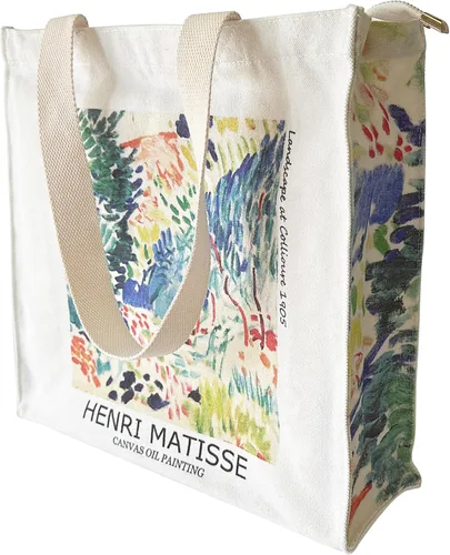Vista 8 de Bolsa de lona para mujer con cremallera, bolsa de lona duradera y portátil reutilizable, bolsa de mano estética