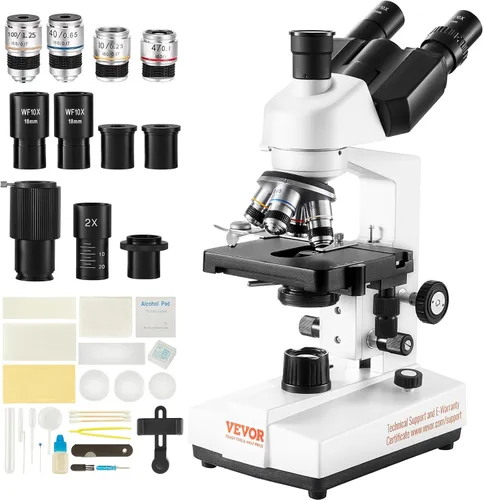 Vista 14 de VEVOR Microscopio para niños adultos, 40X-2000X Microscopio compuesto profesional adaptador de teléfono móvil con luz LED, para laboratorio