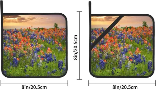 Vista 4 de Texas Bluebonnets - Juego de 2 soportes para ollas, resistentes al calor, para cocinar, microondas, barbacoa y hornear