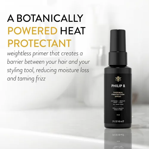 Vista 2 de PHILIP B Spray de protección térmica de 2 onzas (2.0 fl oz) Rellena, brilla y protege el cabello de las herramientas para el cabello calentadas