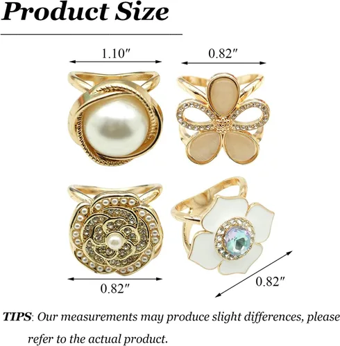 Vista 95 de 4 piezas de clip de anillo de bufanda para mujer, broche de perlas y flores, hebilla de metal para chal, accesorios de decoración para damas y niñas