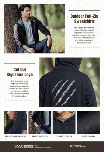 Vista 3 de CQR sudadera táctica de invierno para hombre, con capucha y forro térmico de vellón, de manga larga, sin botones