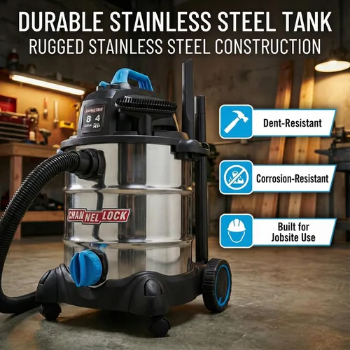 Vista 4 de Channellock Wet/Dry Vac 8L04001S - Acero inoxidable, 4.0 HP, Shopvac, Wetvac - 8 Gal