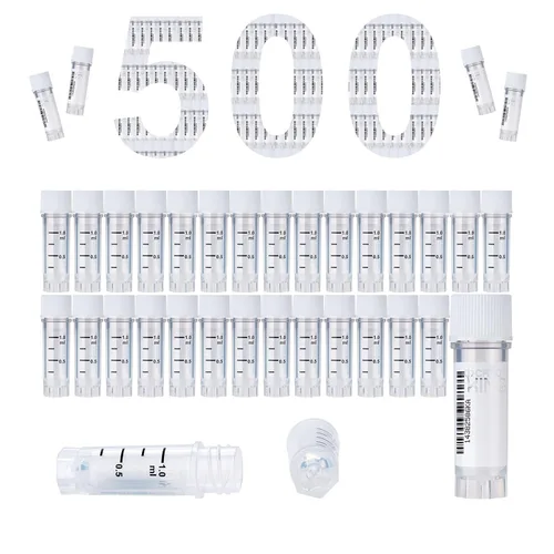 Vista 14 de Cryoviales de 0.0 fl oz, 25Pcs Cryotubes con código de barras lateral, frascos de esterilización con rosca externa, tubos de muestra con tapas Azul