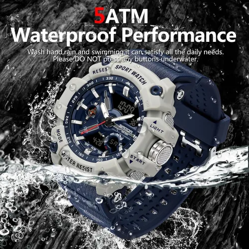 Vista 3 de Relojes militares para hombre, digital, 164.0 ft, resistente al agua, reloj deportivo de cara grande, táctico, luz de fondo, alarma, cronómetro