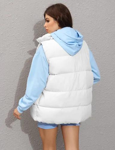 Vista 5 de Athlisan Chaleco acolchado con cremallera para mujer, cuello alto, sin mangas, acolchado