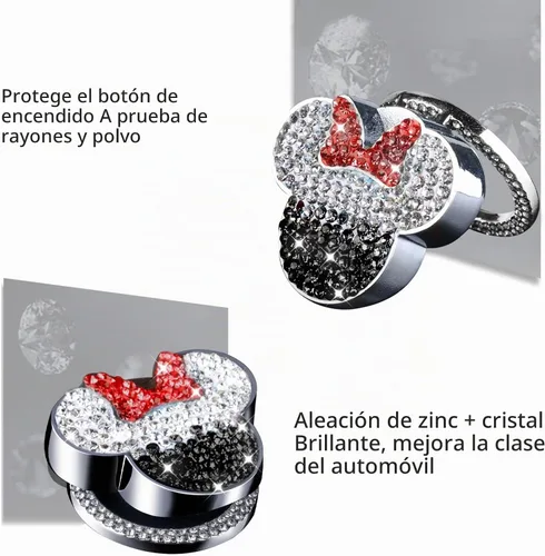 Vista 3 de Pangpai Accesorios Lindos de Cubierta de Botón de Arranque, Cubierta de Botón de Arranque de Motor de Cristal Brillante, Adhesivo Interior de Negro