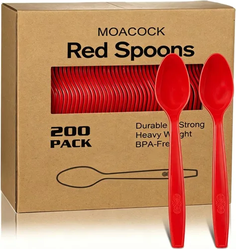 Vista 7 de MOACOCK 200 cucharas de plástico negro, cucharas desechables pesadas, cubiertos de plástico, cubiertos de plástico negro a granel Disposable