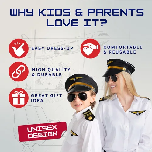 Vista 5 de Dress Up America Conjunto de disfraz de piloto - Conjunto de accesorios de disfraz de piloto de aerolínea para niños y adultos