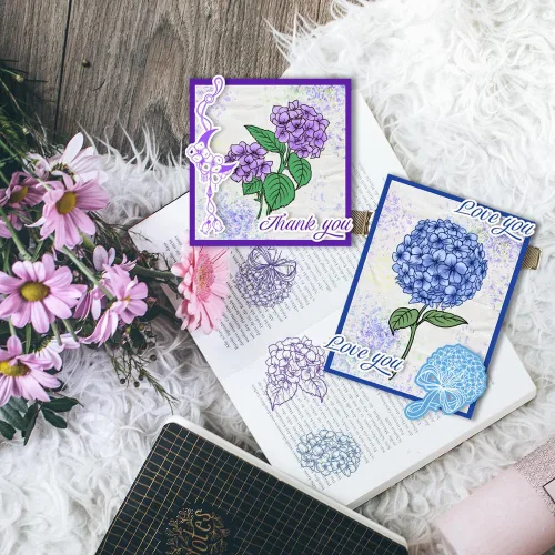 Vista 6 de PH PandaHall Sellos transparentes de hortensias, sellos de silicona con flores, sellos de goma para álbumes de fotos, tarjetas de vacaciones