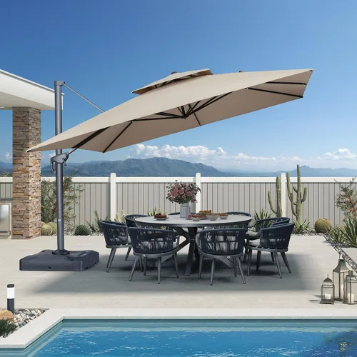 Vista 16 de PURPLE LEAF Sombrilla de Patio Voladiza de 10' x 13' para Exteriores con Base de 330 libras, Sombrilla Rectangular Grande Resistente al Viento