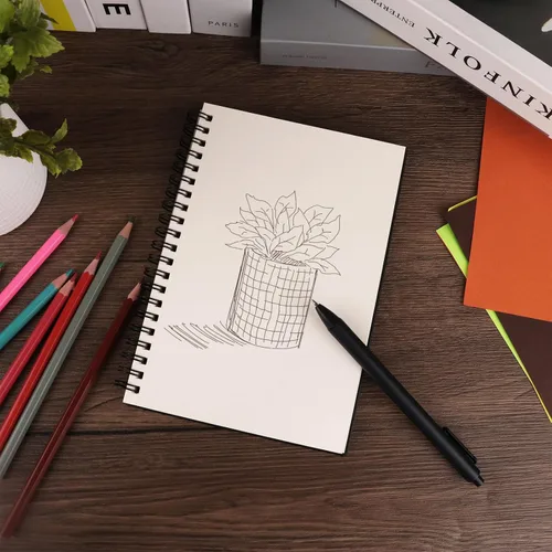 Vista 4 de DSTELIN Paquete de 2 cuadernos de bocetos encuadernados en espiral (papel de dibujo de 3.53 oz/m²), 50 hojas por paquete, cuaderno de bocetos de 7.5