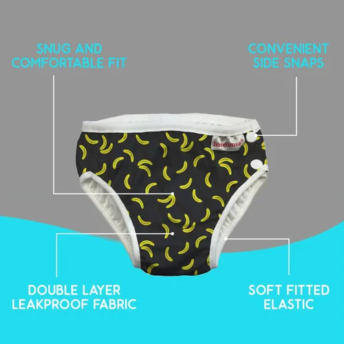 Vista 2 de Pañal de natación reutilizable ecológico hecho de tela orgánica tamaño para bebés a niños pequeños, plátano negro, paquete de 2 (SL 3-4T