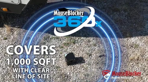 Vista 3 de MouseBlocker 360 Disuasorio de Roedores para Exteriores de Alta Potencia, Bloqueador de Ratones Muy Silencioso que Protege hasta 1000 pies cuadrados