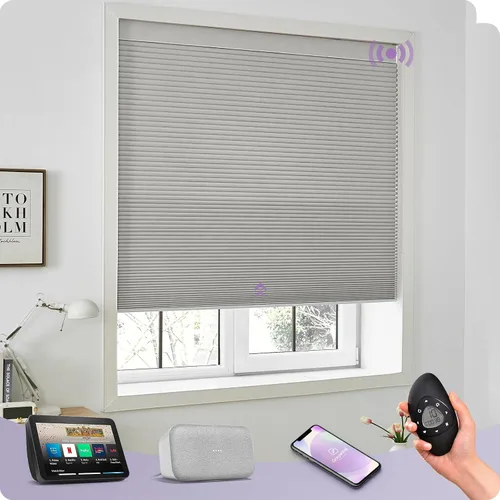 Vista 14 de Graywind Persianas celulares inteligentes personalizadas compatibles con Alexa Google, opacas, recargables, motorizadas, de 5/8 pulgadas, diseño