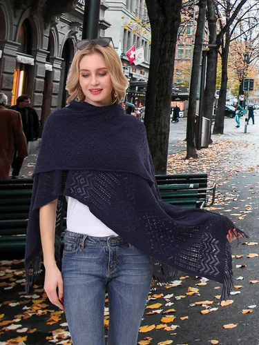 Vista 3 de Chal de punto para mujer Soul Young Ladies Fringe Knit Poncho Cardigan Capa