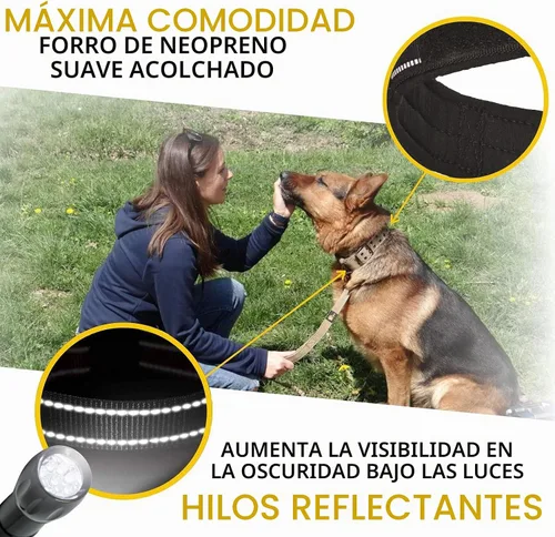 Vista 4 de ADITYNA Collar de perro resistente con asa – Collar grueso para perros grandes – ancho, reflectante, táctico, acolchado de neopreno suave – Collar