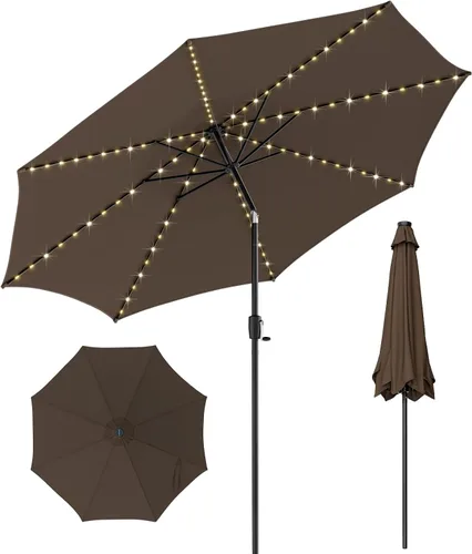Vista 12 de Tangkula Sombrilla solar de 10 pies, patio con 112 luces LED, sombrilla de mercado para mesa al aire libre con mango de elevación de manivela