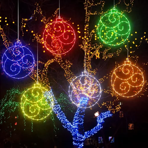Vista 8 de 6 unidades de 12 pulgadas de luz solar de Navidad al aire libre, decoración de Navidad, bola colgante LED impermeable, 60 luces con 8 modos