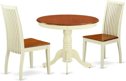 Vista 11 de East West Furniture ANIP5-LWH-W - Juego de mesa de comedor moderno de 5 piezas, incluye una mesa de cocina redonda con pedestal y 4 sillas