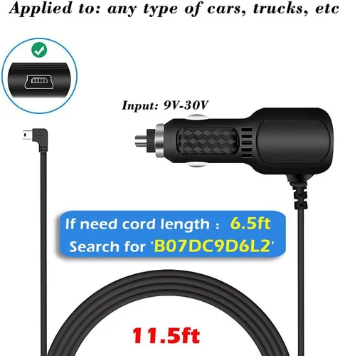 Vista 6 de Cargador de cámara para salpicadero, Plozoe Car Dash Cam Cable de alimentación USB Adaptador de carga de vehículo para GPS GPS Nuvi Gar 'min, Mirror